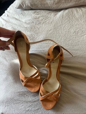 Fendi Women's Tan-Orange Suede Ankle-Strap Heels